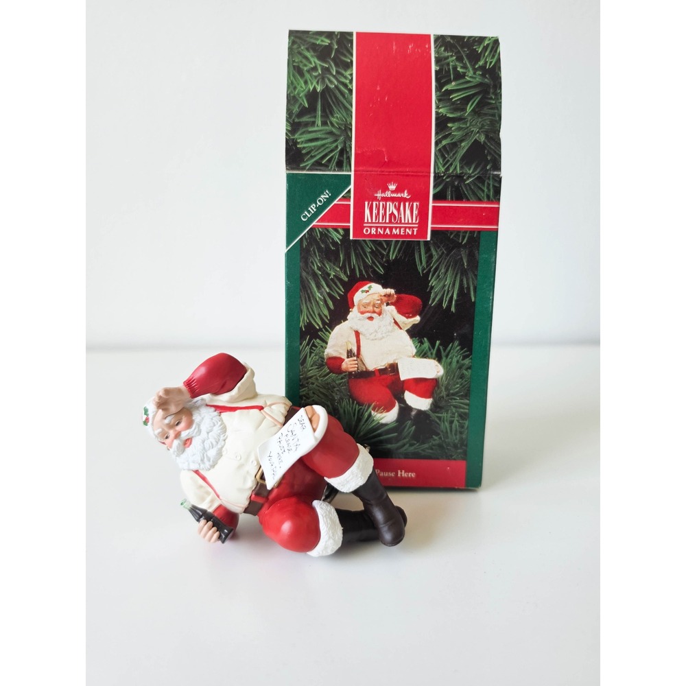 1991 Hallmark Keepsake Coca-Cola Santa Clip-On Ornament with Box Vintage